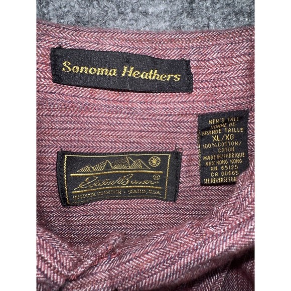 Eddie Bauer Sonoma Heathers Button Down Shirt Men XL Tall Red Flannel 100 Cotton - Picture 4 of 7